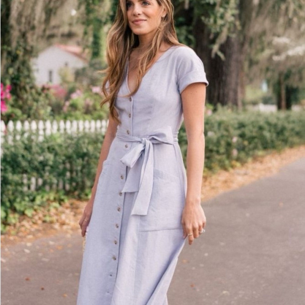 Gal Meets Glam Vanessa Lavender Button-Front Tie-Waist Midi Dress